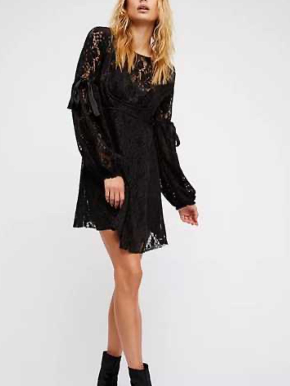 Free People Ruby Black Lace Long-Sleeve Mini Dress
